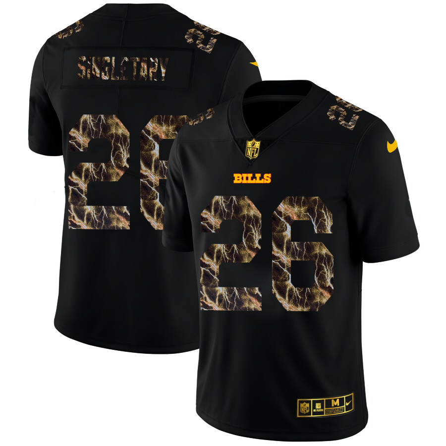 2020 Buffalo Bills #26 Devin Singletary Men Black Nike Flocked Lightning Vapor Limited NFL Jersey